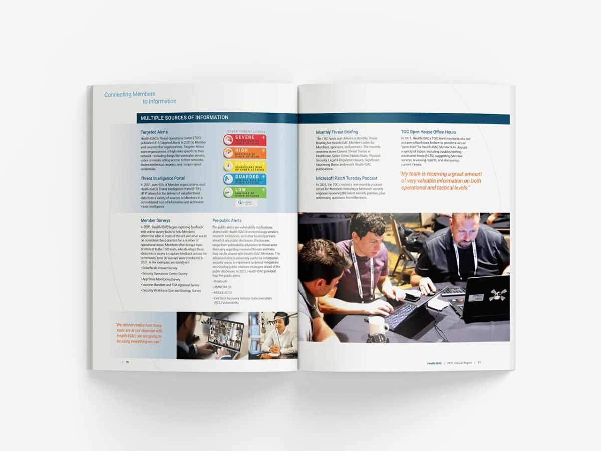 top down view of an open copy of the annual report showcasing NeigerDesign's print marketing