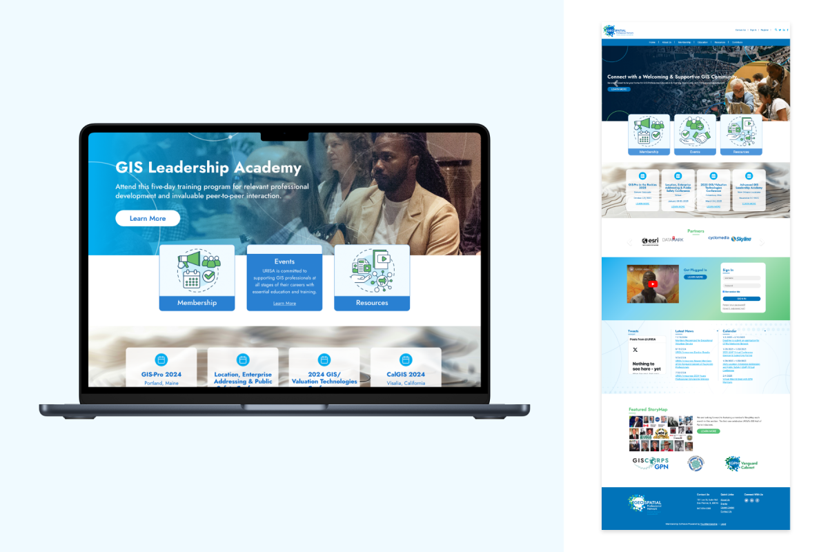 Mock up of GPN branded website on a laptop and homepage