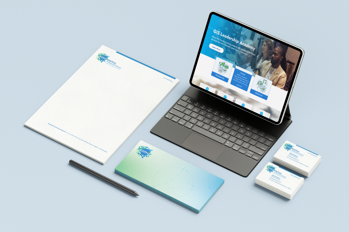 Mock up of GPN branded website and various print work